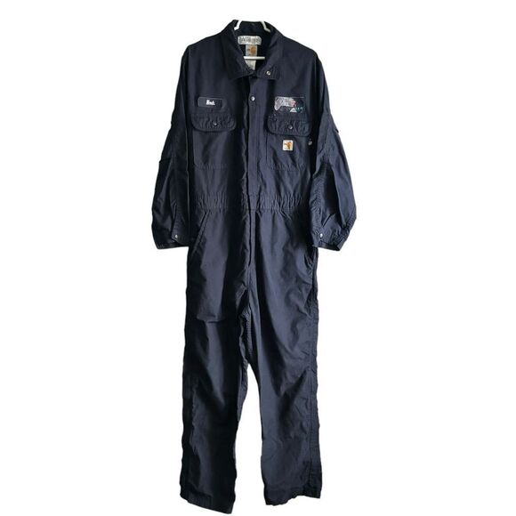 Carhartt Men's Flame Resistant Unlined Coverall Dark Blue Size Medium EUC 1 0449 - Picture 13 of 14